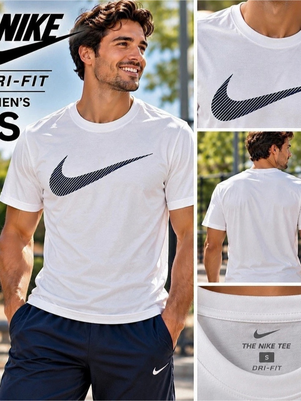 Nike Men’s Dri-FIT Swoosh Training T-Shirt White Navy Size S NWT Super Soft
